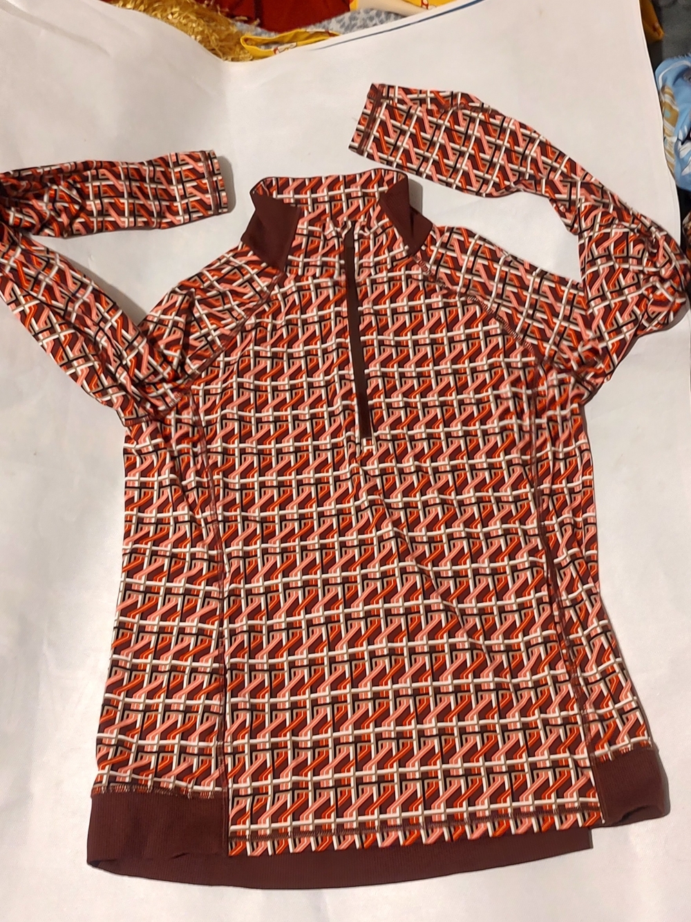 Talbots Red Multi Geometric Half-Zip Sweater Small